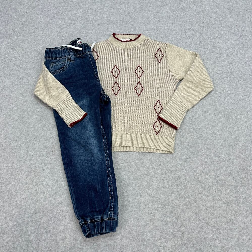 Levis Jogger Pants Boys 3T Denim Filenes VTG Pull On Sweater Outfit Cozy Preppy